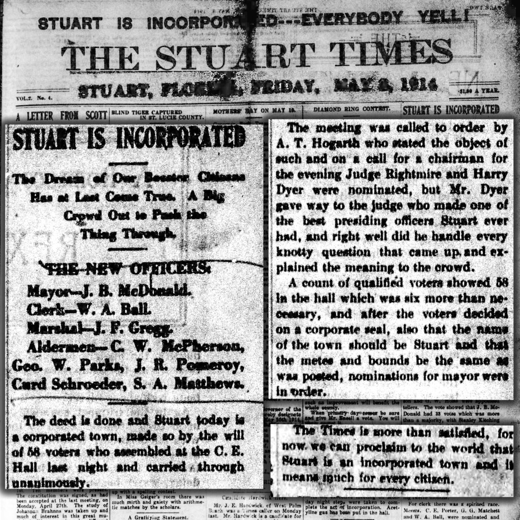 The Stuart is Incorporated, The Stuart Times, May 8, 1914. The 1895 Church of StuArt, Supporting the community's historic preservation and our local artists!