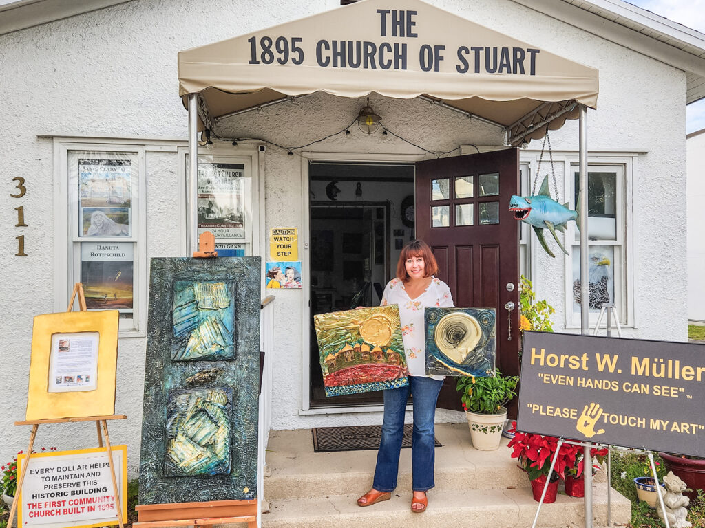 Contemporary tactile art by Horst Mueller - Even Hands Can See. The 1895 Church of StuArt. Fine art for sale in Martin County, Florida. Treasure Coast artists, art studio, art gallery.