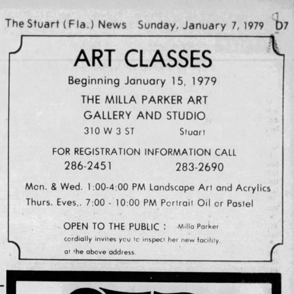 The Milla Parker Art Gallery and Studio, The 1895 Church of StuArt is a historic structure of the first community church built in Stuart in 1895, and the oldest church building located in what is now Martin County, Florida. Supporting local history and art. Historic Preservation. Olga Hamilton Fine Art Studio. Art for sale in Stuart, Martin County, Florida. MartinArts. Discover Martin County. The Creek District.